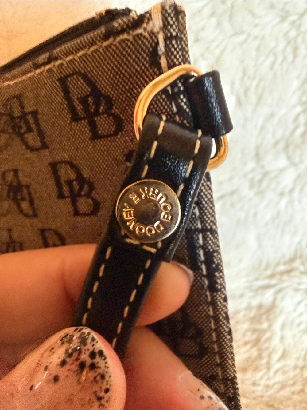 Dooney & Bourke Monogram Signature Wristlet Clutch Black Gray Canvas Leather